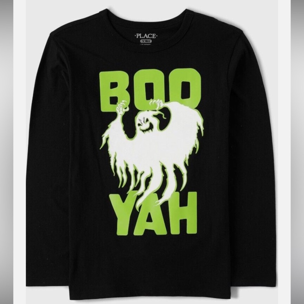 Kids Halloween Boo Yah Ghost Shirt Glow in the Dark NWOT